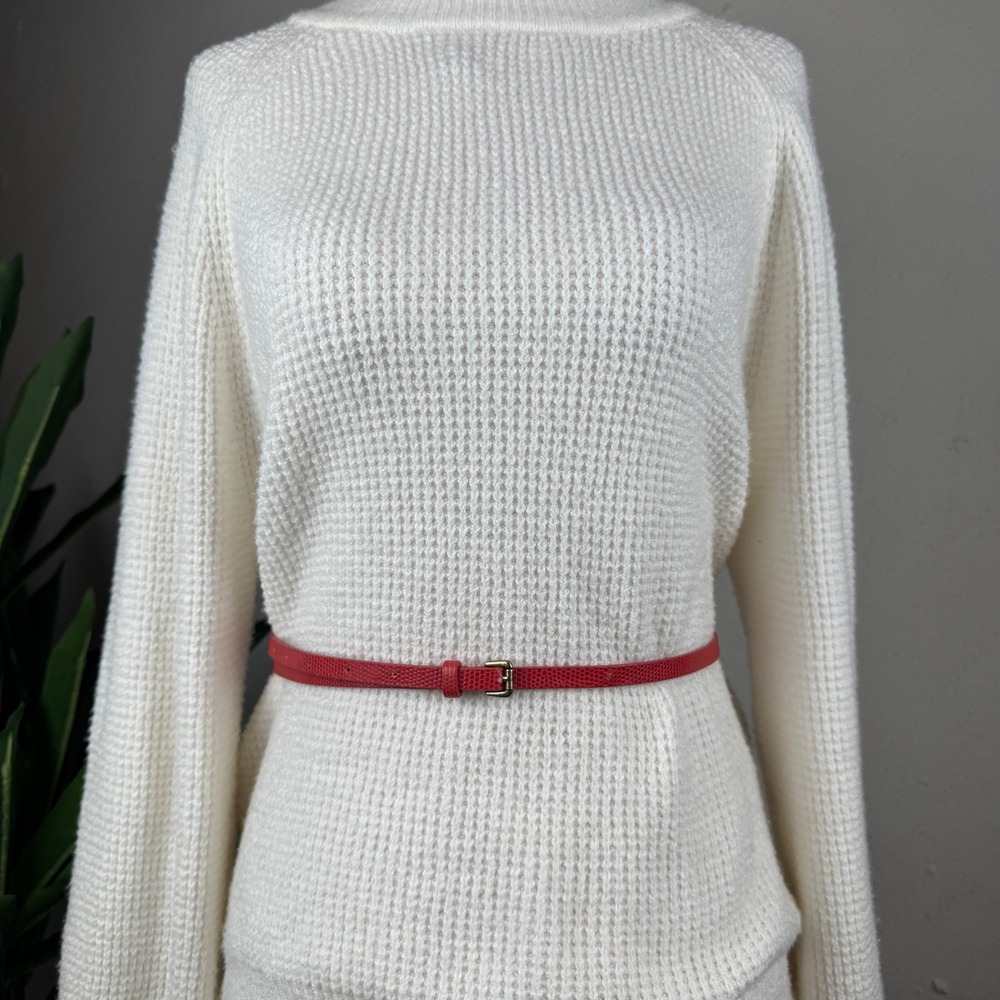 Preppy Reptile Embossed Punchy Red Leather Vintage Gap Skinny Belt Women Small